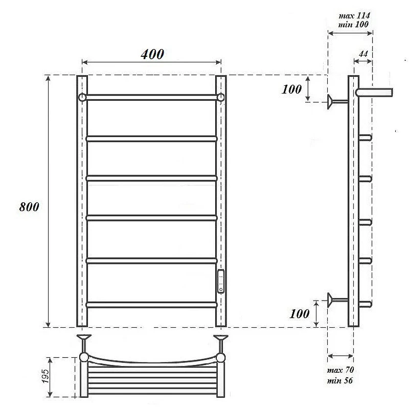 Электрический полотенцесушитель Point Афина PN04848PW П5 400x800 с полкой, диммер справа Белый