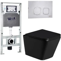 Комплект унитаза с инсталляцией WeltWasser AMBERG 506 ST + GELBACH 043 GL-BL + AMBERG RD-MT CR 10000011948 цвет Черный глянцевый с сиденьем Микролифт и клавишей смыва цвет Хром матовый