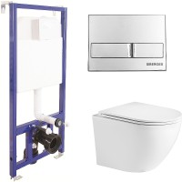 Комплект унитаза WeltWasser Merzbach 043 GL-WT 10000009939 с инсталляцией Berges Novum L3 040213 с сиденьем Микролифт и клавишей смыва Хром фаянс подвесной