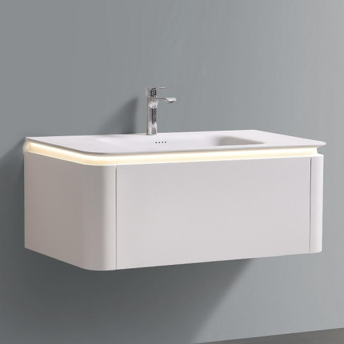Тумба с раковиной Black&amp;White Universe U925.1100 110 9251100 подвесная с подсветкой цвет Milk White