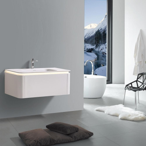 Тумба с раковиной Black&amp;White Universe U925.1100 110 9251100 подвесная с подсветкой цвет Milk White