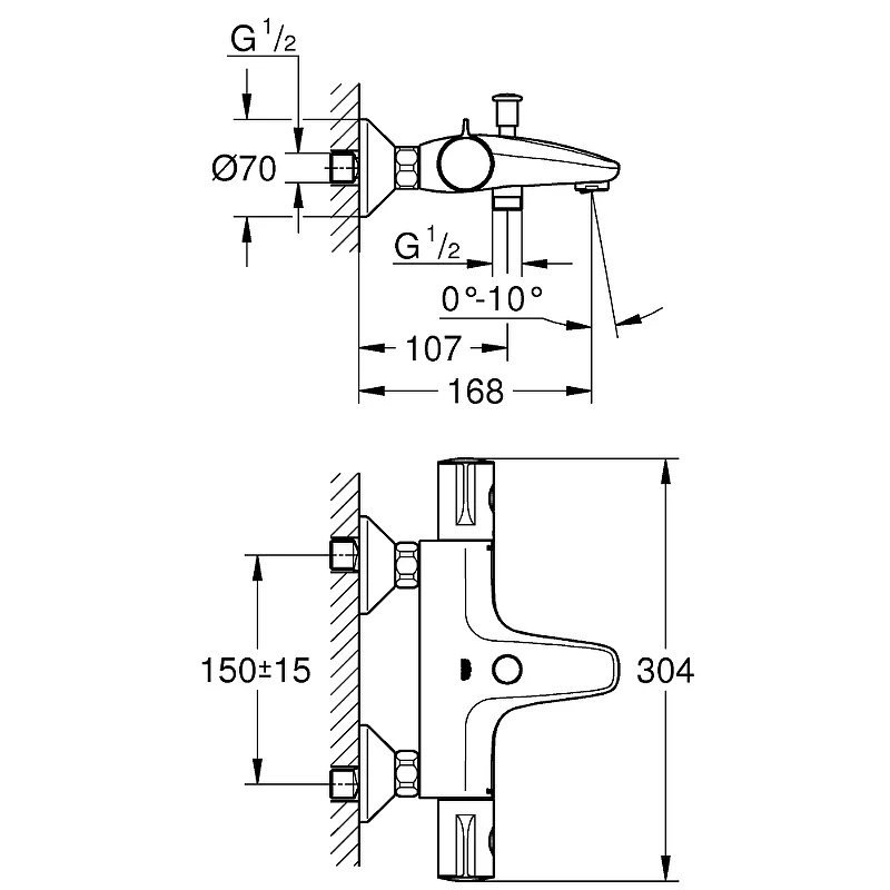 Смеситель для ванны Grohe Grohtherm 800 34576000 с термостатом Хром латунь на стену