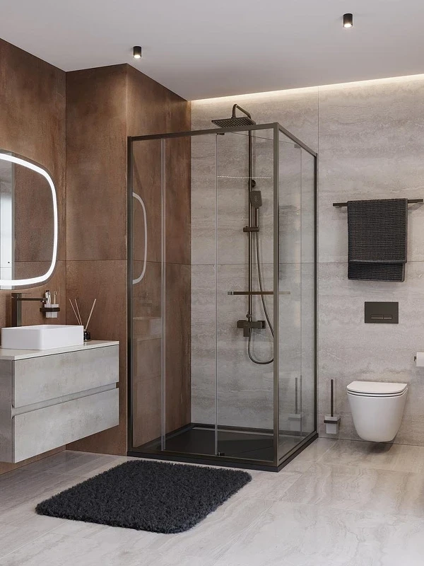 Душевой уголок Cezares Lux 100x90 LUX-AH-FS-11-100/90-C-GM профиль Оружейная сталь стекло прозрачное