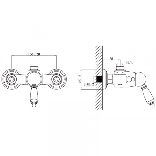 Смеситель для душа Caprigo Adria-Uno 02-517-vot Бронза латунь на стену
