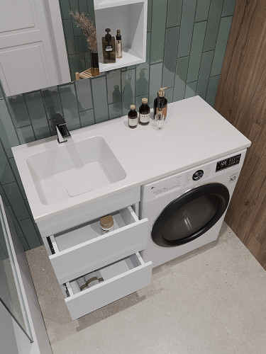 Раковина Orange 110 L ST-110RAL с местом под стиральную машину Белая искусственный камень (литьевой мрамор) полувстраиваемая, с местом под стиральную машину