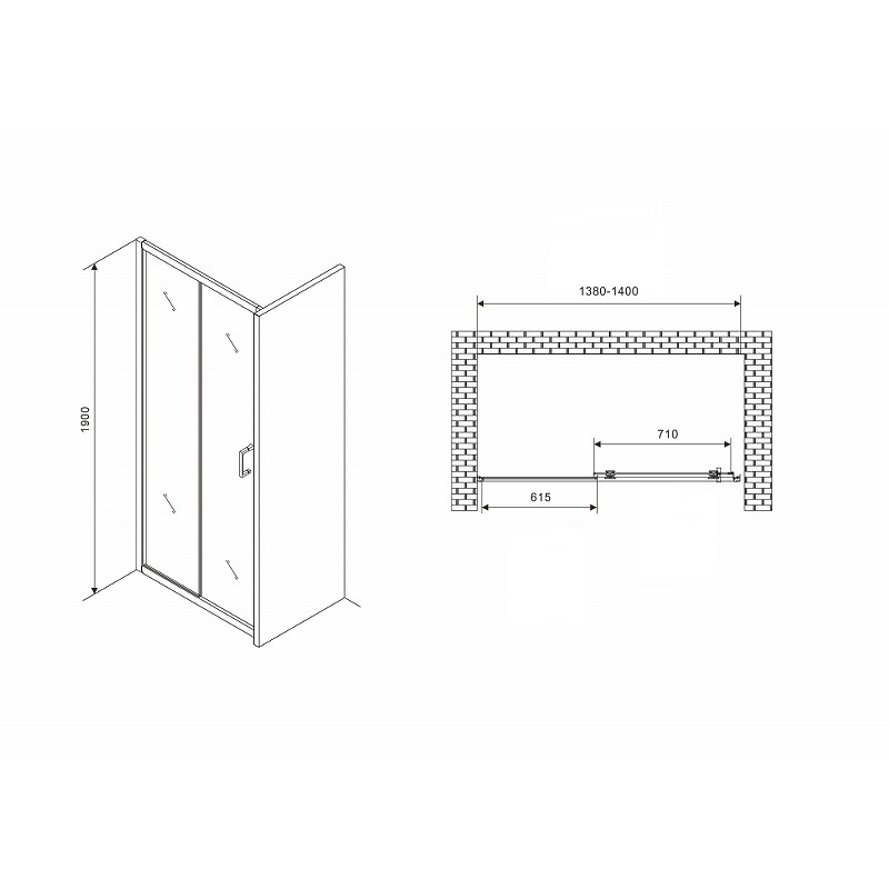 Душевая дверь Abber Schwarzer Diamant 140 AG30140B5 профиль Черный стекло прозрачное
