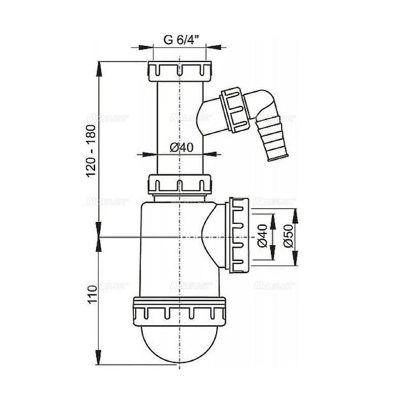 Сифон для кухонной мойки Alcaplast A443P-DN50/40 Белый