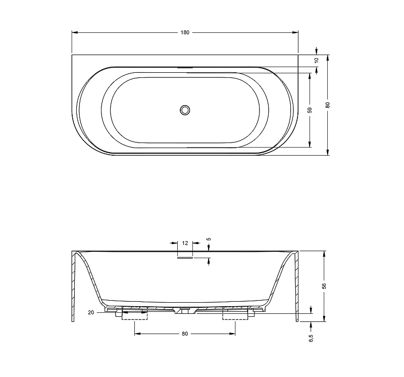 Ванна из искусственного камня Riho Valor Back-2-Wall 180х80 B131001105 цвет Белый матовый