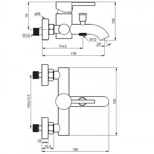 Смеситель для ванны Damixa Scandinavian Pure 361000000 Хром латунь на стену