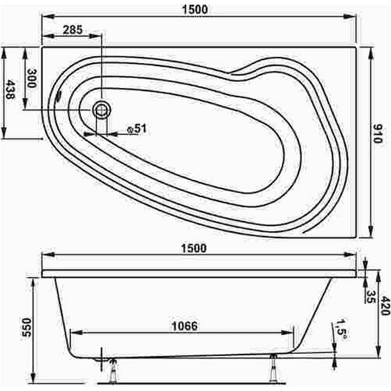 Акриловая ванна Vagnerplast Avona 150x90 R VPBA159AVO3PX-04 без гидромассажа