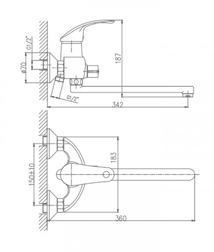 Смеситель для ванны Haiba HB2221 универсальный Хром на стену