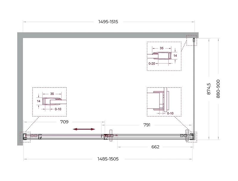 Душевой уголок BelBagno Soft Close-1 150x90 SOFT_CLOSE-1-AH-1-150/90-C-GM профиль Оружейная сталь стекло прозрачное