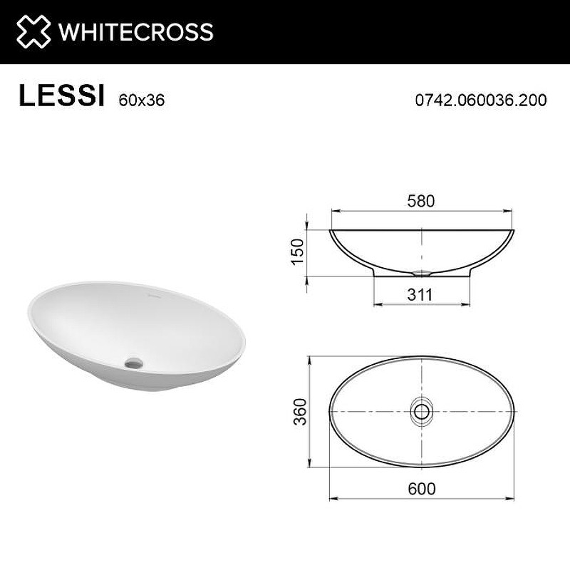 Раковина накладная Whitecross 60 0742.060036.200 цвет Белый матовый