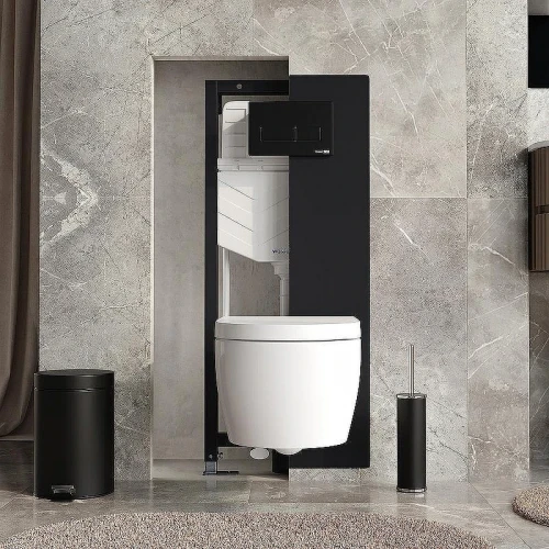 Инсталляция WasserKRAFT Abens 20TLT.010.ME.BL.MB03 для унитаза Черное стекло с Черной матовой клавишей смыва