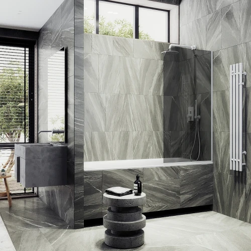 Шторка на ванну Maybah Glass MGV-140-1у 540x1400 в узком профиле Белый стекло графитовое