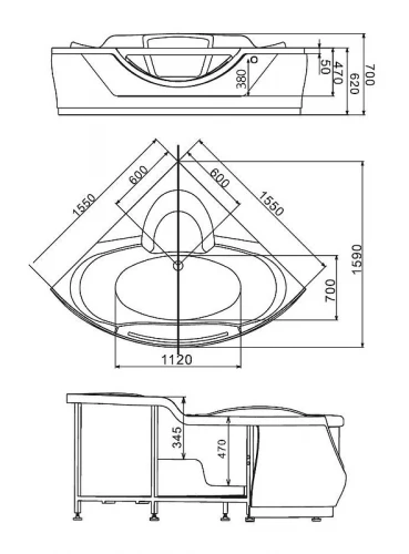 Акриловая ванна Gemy Gemy 155x155 G9025 II B С гидромассажем
