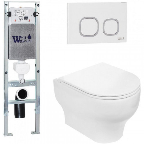 Комплект унитаза с инсталляцией WeltWasser AMBERG 350 ST + ERLENBACH 004 GL-WT + AMBERG RD-WT 10000006508 цвет Белый глянцевый с сиденьем Микролифт и клавишей смыва цвет Белый