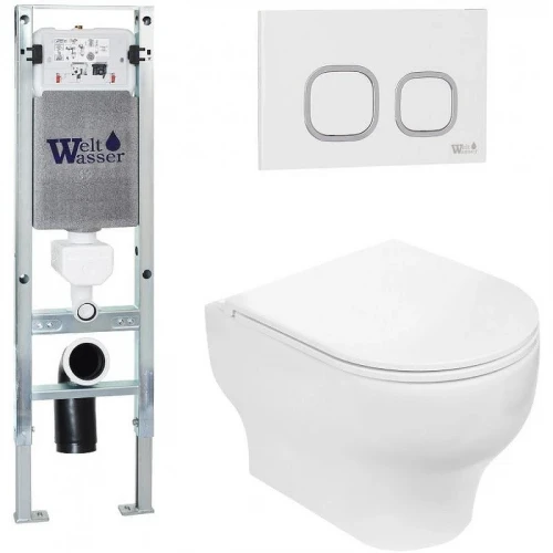 Комплект унитаза с инсталляцией WeltWasser AMBERG 350 ST + ERLENBACH 004 GL-WT + AMBERG RD-WT 10000006508 цвет Белый глянцевый с сиденьем Микролифт и клавишей смыва цвет Белый