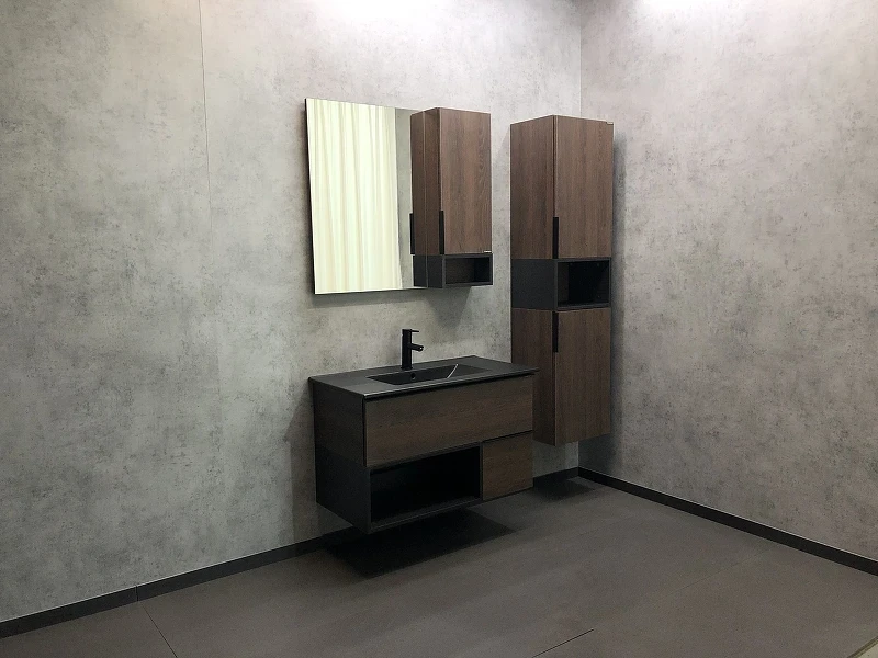 Тумба с раковиной Comforty Франкфурт 90 00-00002048 подвесная Дуб шоколадно-коричневый Черная матовая МДФ / ЛДСП
