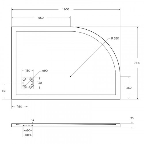 Душевой поддон из искусственного камня BelBagno Uno 120x80 R TRAY-MR-UNO-RH-120/80-550-35-W-R Белый