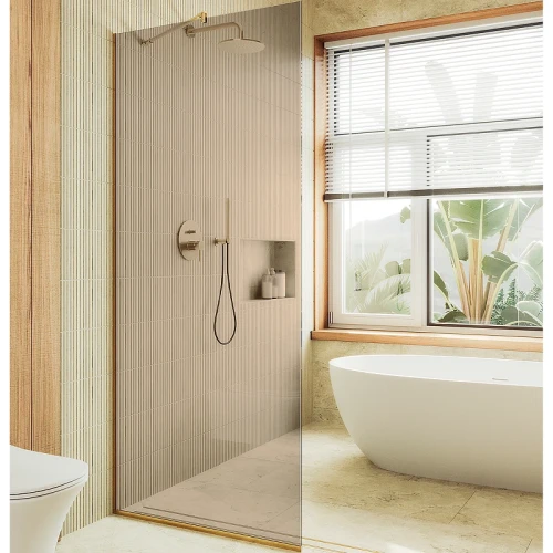 Душевая перегородка Maybah Glass MGD-702-3у 690x1950 в узком профиле Золото стекло бронзовое