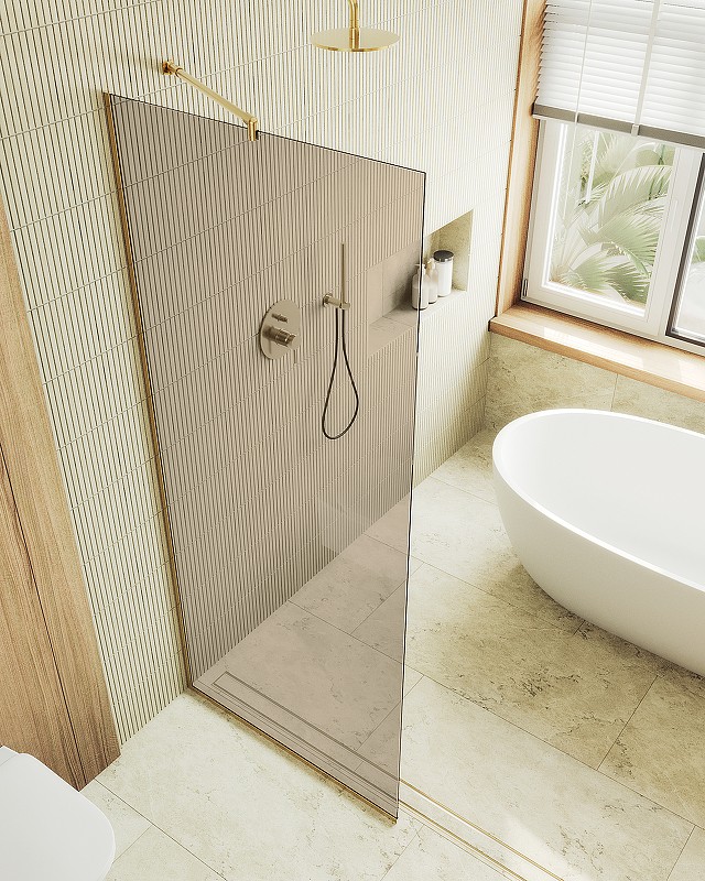 Душевая перегородка Maybah Glass MGD-702-3у 690x1950 в узком профиле Золото стекло бронзовое