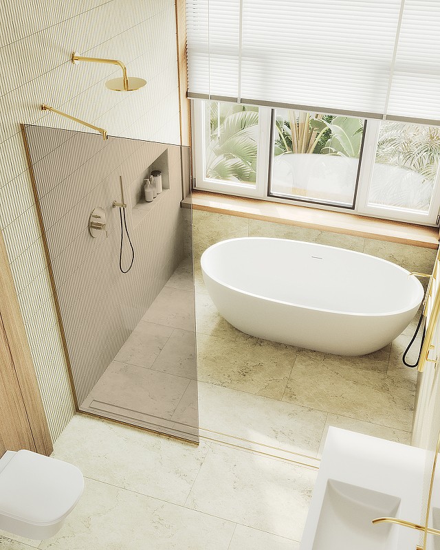 Душевая перегородка Maybah Glass MGD-702-3у 690x1950 в узком профиле Золото стекло бронзовое