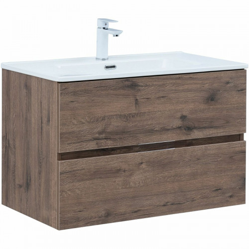 Тумба под раковину Aquanet Алвита New 80 334186 подвесная Дуб веллингтон табак МДФ / ЛДСП