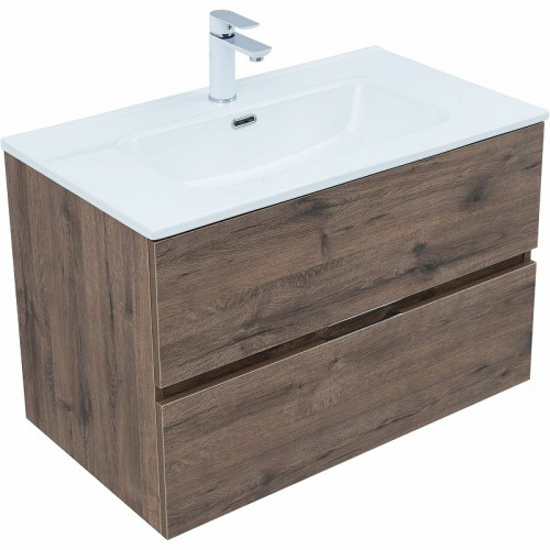 Тумба под раковину Aquanet Алвита New 80 334186 подвесная Дуб веллингтон табак МДФ / ЛДСП