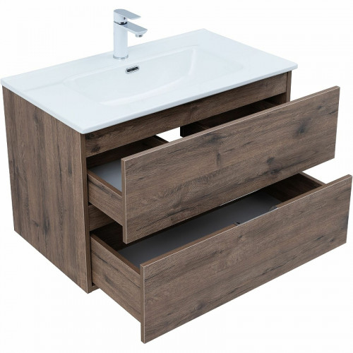 Тумба под раковину Aquanet Алвита New 80 334186 подвесная Дуб веллингтон табак МДФ / ЛДСП