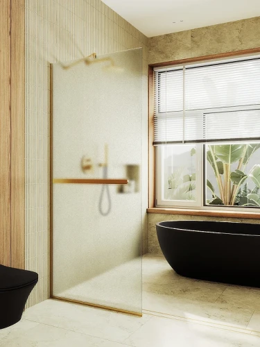 Душевая перегородка Maybah Glass MGD-713-3у 1090x1950 в узком профиле Золото стекло сатиновое