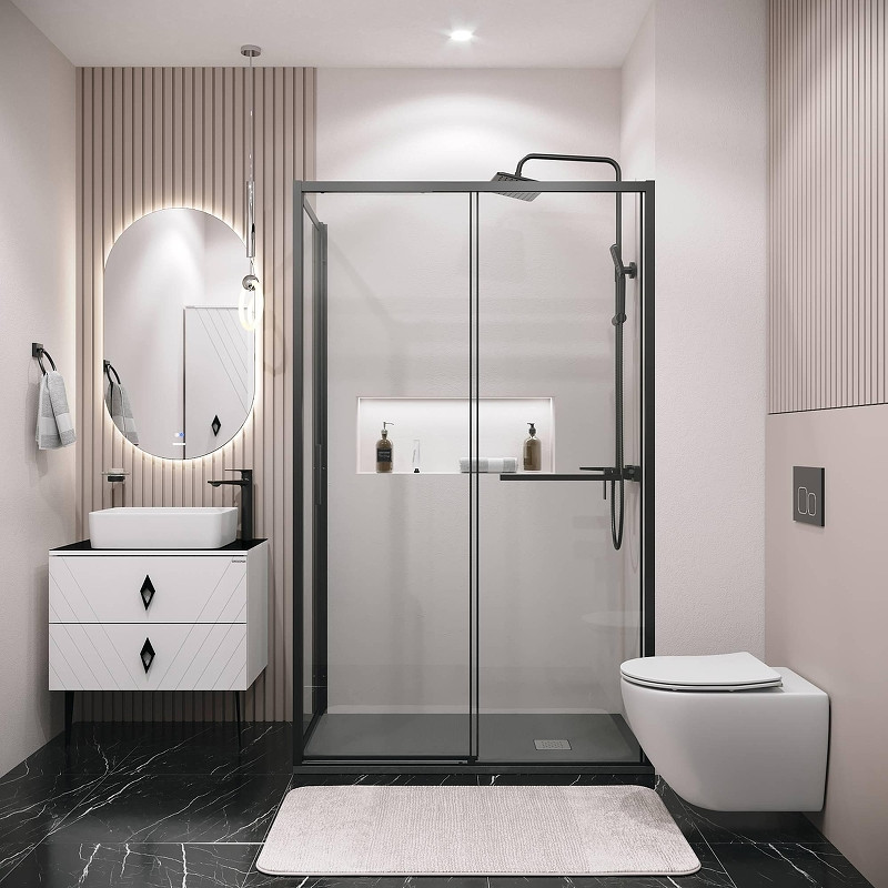 Душевая стенка Grossman Style 100 200.K33.05.100.21.00 профиль Черный матовый стекло прозрачное