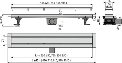 Душевой лоток Alcaplast APZ13-DOUBLE9-950 с решеткой цвет Хром матовый / под плитку