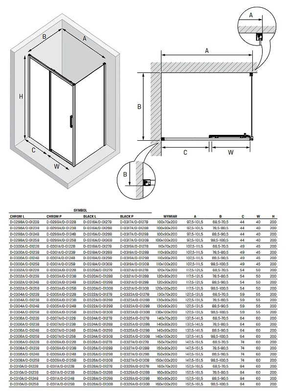 Душевой уголок New Trendy Prime Chrome 100х90 L D-0298A/D-0124B профиль Хром стекло прозрачное