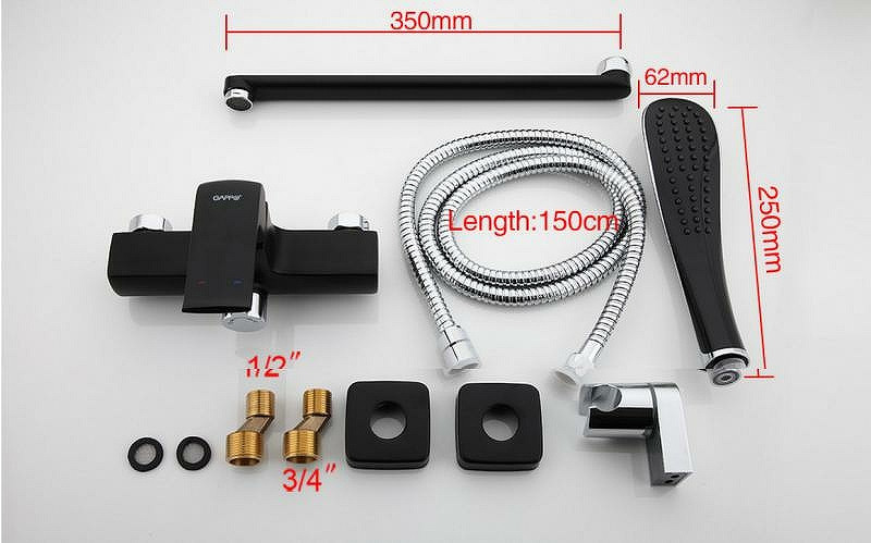 Смеситель для ванны Gappo G50 G2250 универсальный Черный матовый латунь на стену