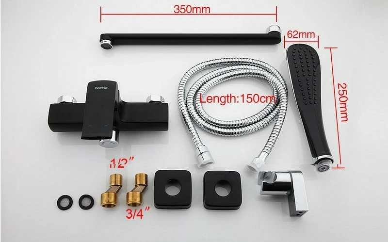Смеситель для ванны Gappo G50 G2250 универсальный Черный матовый латунь на стену