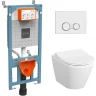Комплект унитаза с инсталляцией Vitra Integra Round 9856B003-7205 с сиденьем Микролифт и клавишей смыва Хром глянцевый фарфор подвесной