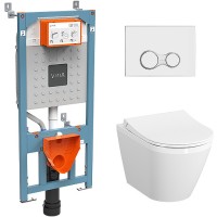 Комплект унитаза с инсталляцией Vitra Integra Round 9856B003-7205 с сиденьем Микролифт и клавишей смыва Хром глянцевый фарфор подвесной