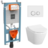 Комплект унитаза с инсталляцией Vitra Integra Round 9856B003-7205 с сиденьем Микролифт и клавишей смыва Хром глянцевый фарфор подвесной