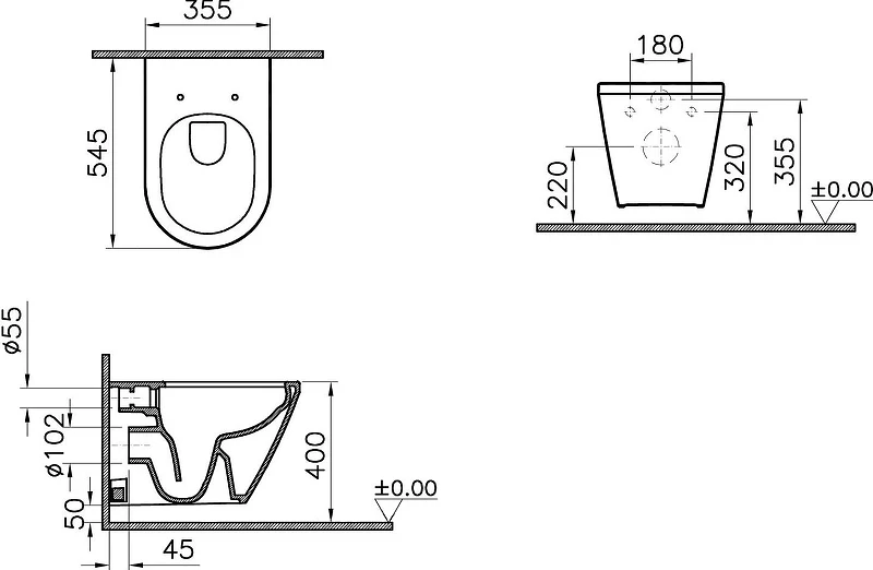 Комплект унитаза с инсталляцией Vitra Integra Round 9856B003-7205 с сиденьем Микролифт и клавишей смыва Хром глянцевый фарфор подвесной