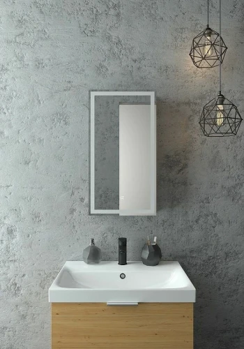 Зеркальный шкаф Art&Max Techno AM-Tec-350-650-1D-L-DS-F с подсветкой с сенсорным выключателем Белый МДФ / ЛДСП, стекло