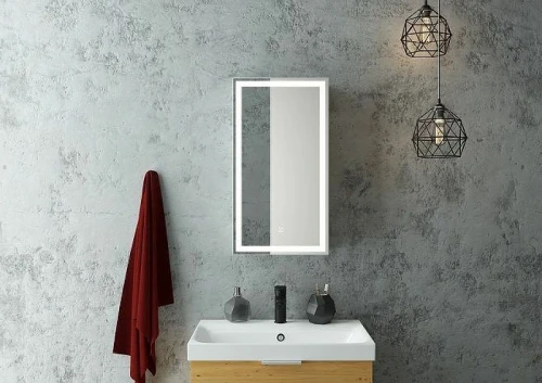 Зеркальный шкаф Art&Max Techno AM-Tec-350-650-1D-L-DS-F с подсветкой с сенсорным выключателем Белый МДФ / ЛДСП, стекло