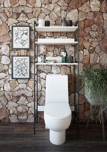 Стеллаж Sanflor 64 82613186 над сантехникой Черный муар Белый муар МДФ / ЛДСП