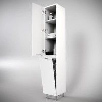 Шкаф пенал Style Line Марелла 30 L Люкс Plus СС-00002445 с бельевой корзиной Белый матовый антискрейтч МДФ / ЛДСП