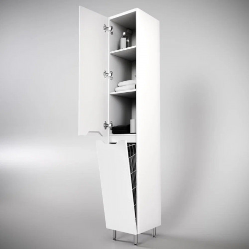 Шкаф пенал Style Line Марелла 30 L Люкс Plus СС-00002445 с бельевой корзиной Белый матовый антискрейтч МДФ / ЛДСП