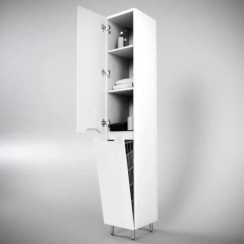Шкаф пенал Style Line Марелла 30 L Люкс Plus СС-00002445 с бельевой корзиной Белый матовый антискрейтч МДФ / ЛДСП