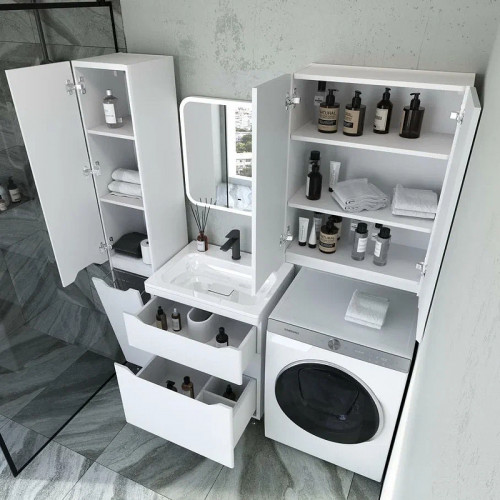 Шкаф пенал Style Line Марелла 30 L Люкс Plus СС-00002445 с бельевой корзиной Белый матовый антискрейтч МДФ / ЛДСП