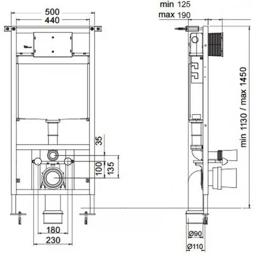 Инсталляция Bocchi 8010-1000 (T02-2113-0020) для унитаза без клавиши смыва пластик