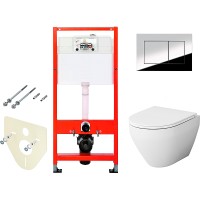 Комплект унитаза AM.PM Spirit FlashClean C701700WH+C707857WH с инсталляцией Tece Profil 9400412 с сиденьем Микролифт и клавишей смыва Хром глянцевый фарфор подвесной