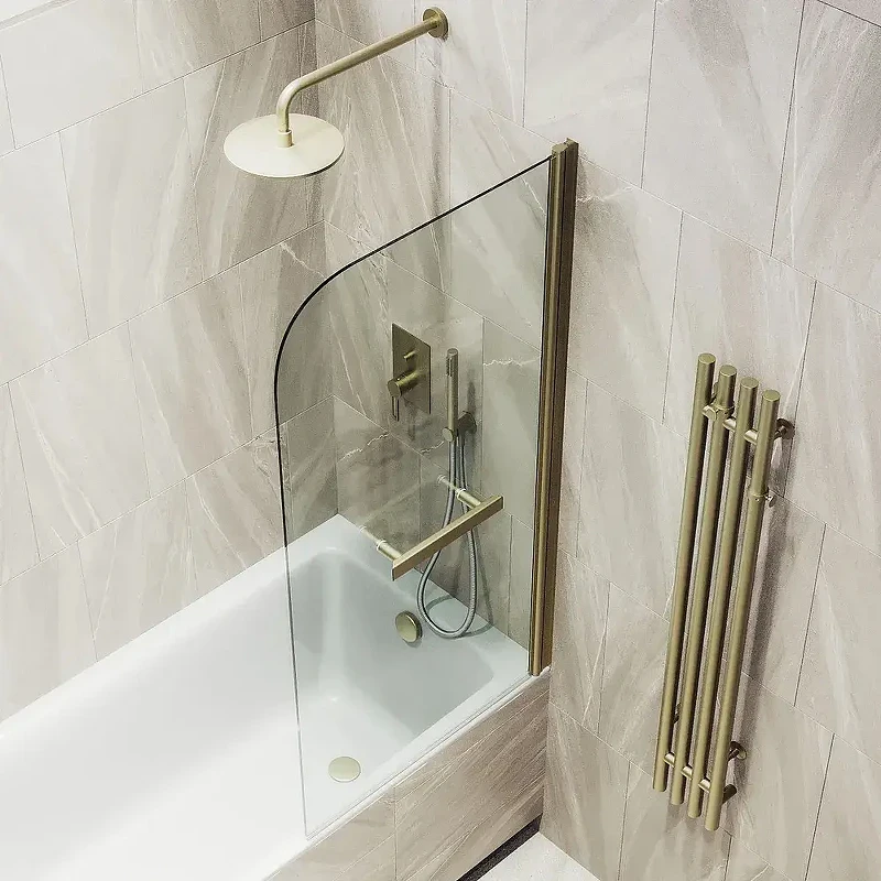 Шторка для ванны Maybah Glass MGV-776-2 600х1400 поворотная на монопетле с полотенцедержателем Бронза стекло прозрачное
